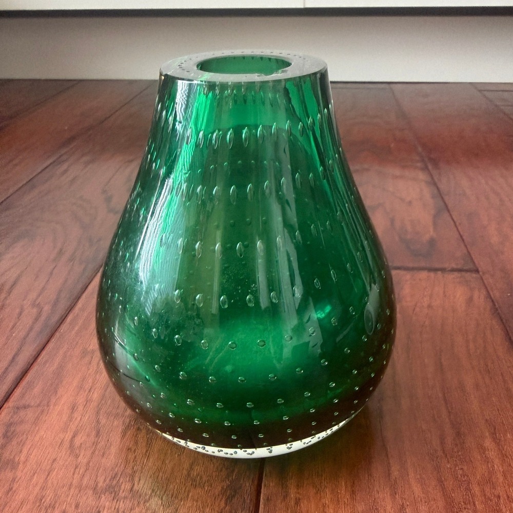 50's Carl Erickson Emerald Green Art Glass Vase Bookend MCM Bullicante READ